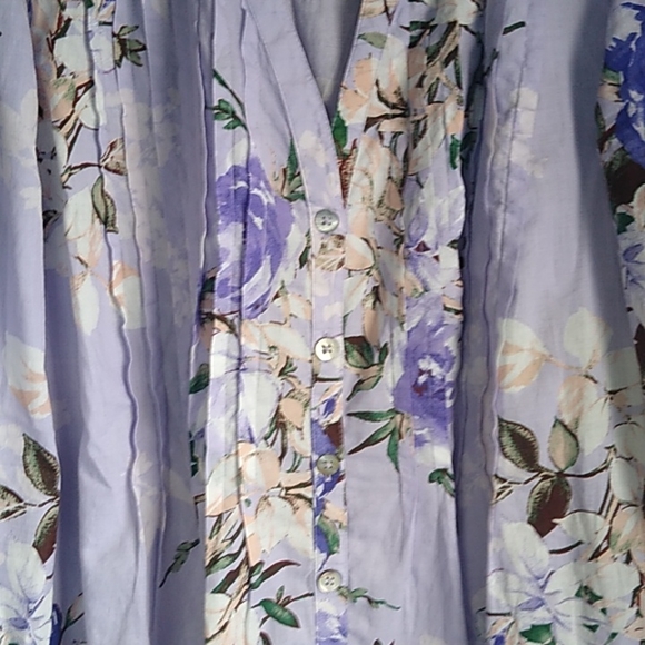 Roman's Floral Light weight purple plus size 14W button front top. - Picture 6 of 9